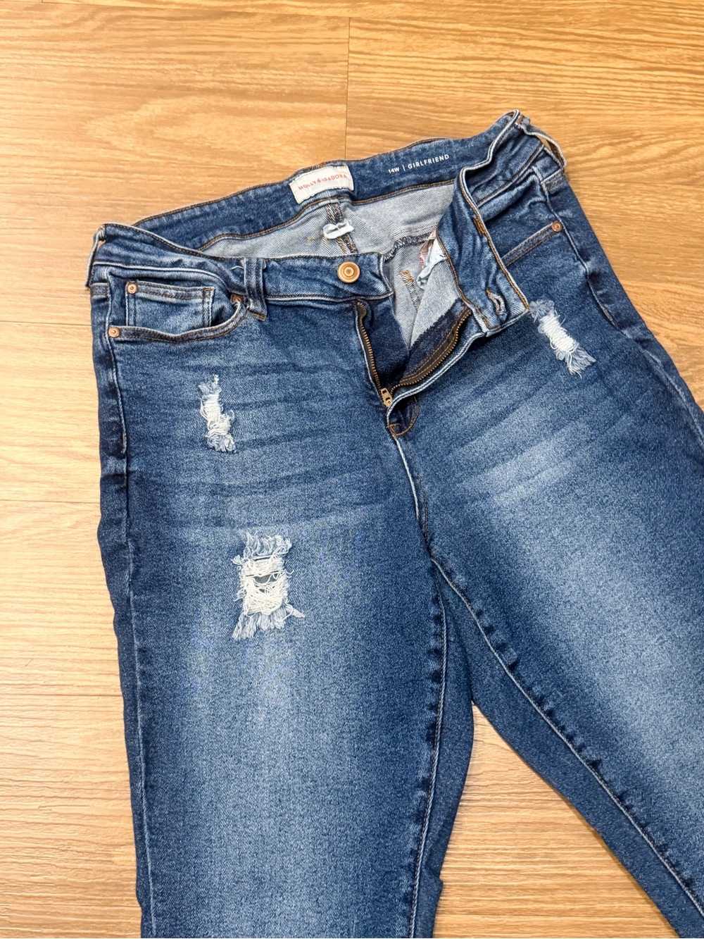 Dark Blue Distressed Skinny Jeans - Unbranded